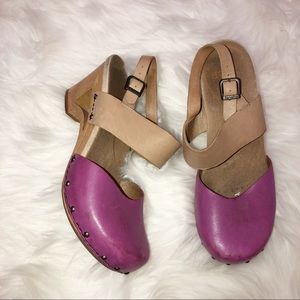 Dansko Malin Wooden Clogs Pink Tan Size 39-